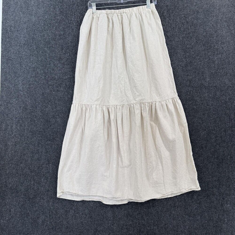 Saks Fifth Avenue Skirt Women's Small Beige Linen Cotton Tiered Maxi Boho - Picture 5 of 7